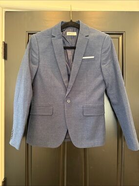 H&M Blue Textured Single-Button Blazer